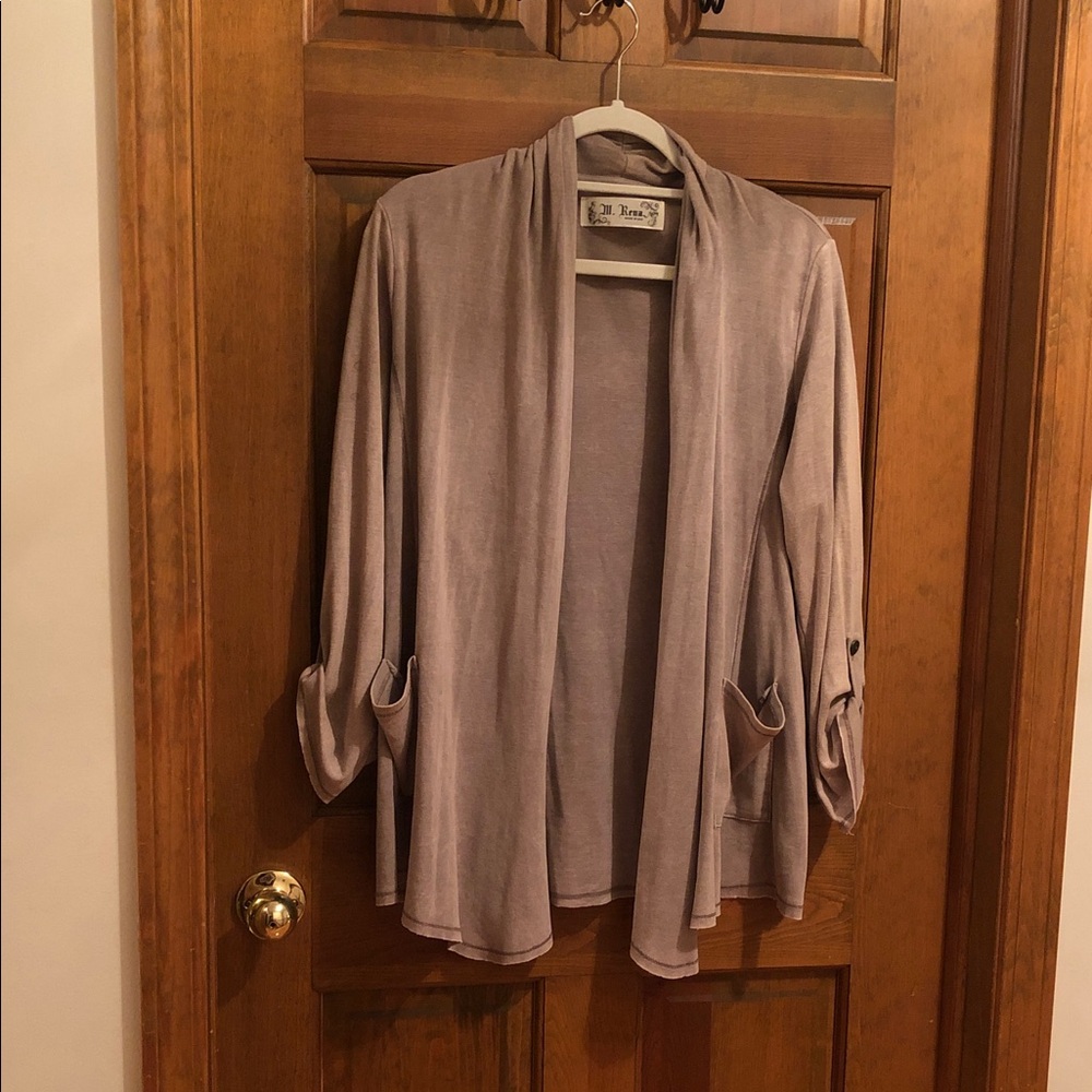 M. Rena Open-Front Tan Cardigan